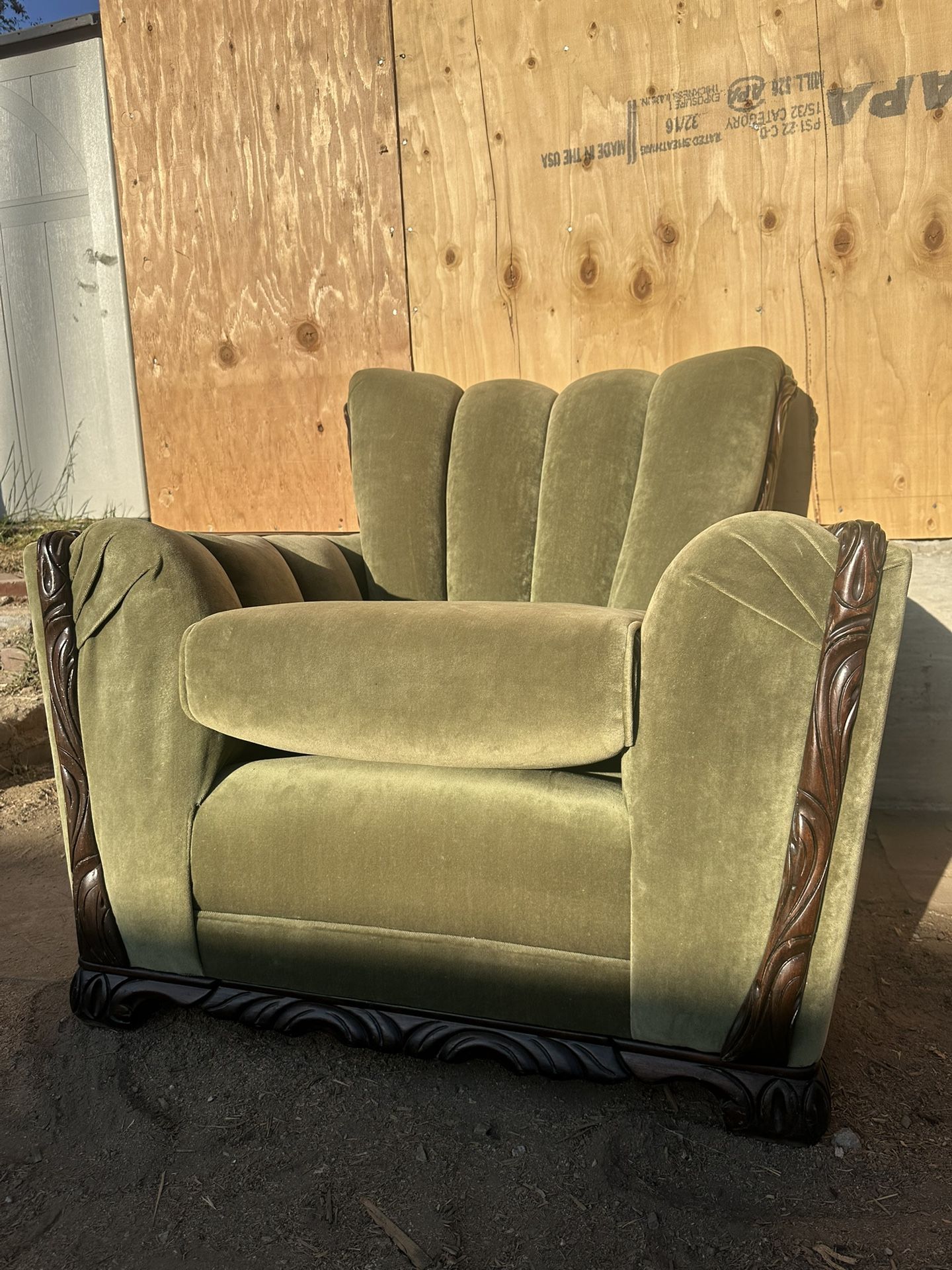 Gorgeous Danish Art Deco Lounge Chair in Olive Green Velvet
