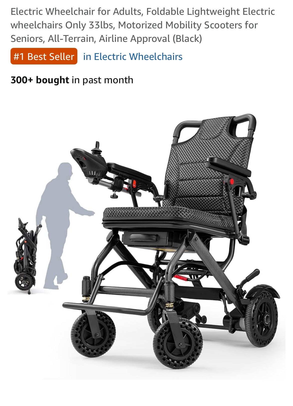 Electric Wheelchair for Adults, Foldable Lightweight Electric wheelchairs Only 33lbs, Motorized Mobility Scooters for Seniors, All-Terrain, Airline Ap