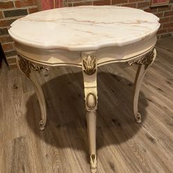 Vintage MARBLE TOP FRENCH PROVINCIAL END TABLE