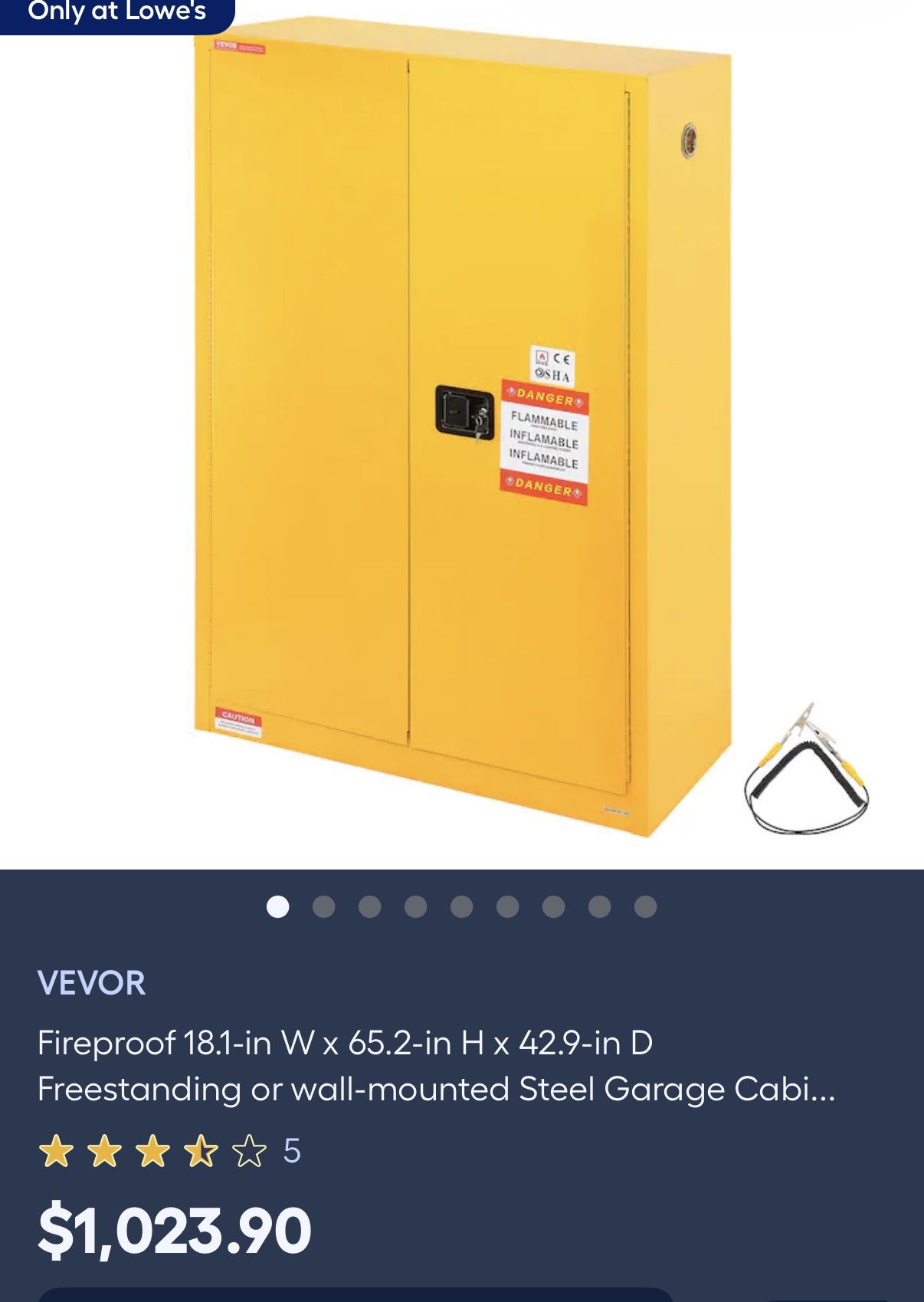 VEVOR Fireproof 18.1-in W × 65.2-in H x 42.9-in D Freestanding or wall-mounted Steel Garage Cabi...