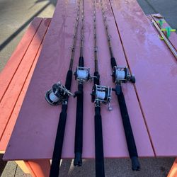 Matching Set Of 6 Fishing Rod/Reel Combos