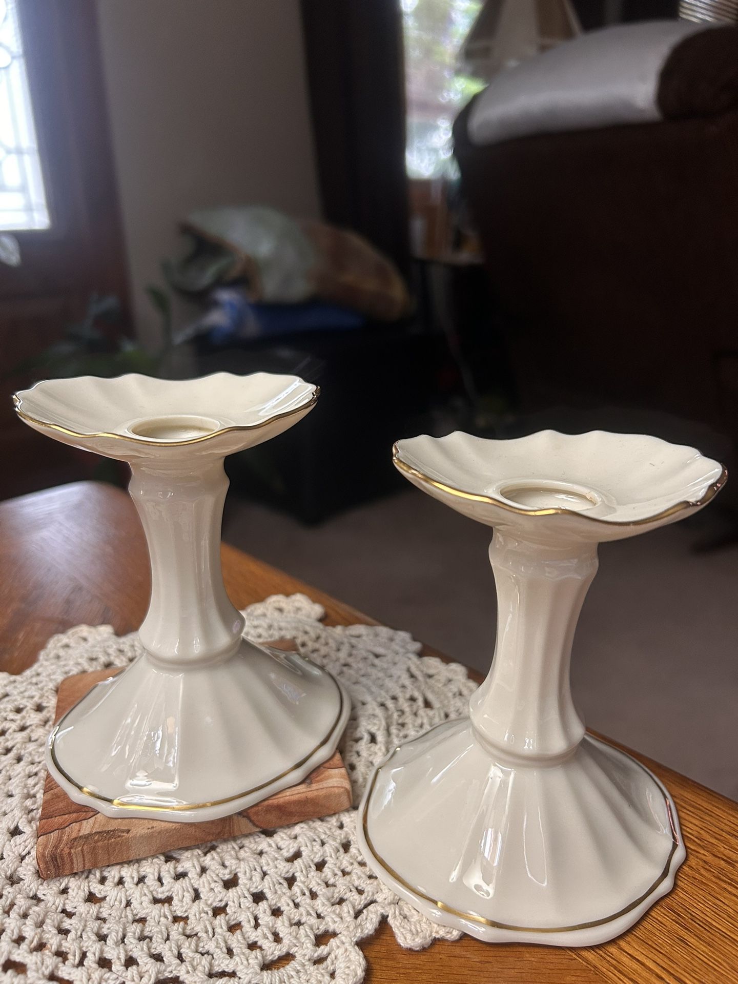 LENOX Symphony Pair of Candlestick Holders with Gold Trim 4 1/2 “ tall