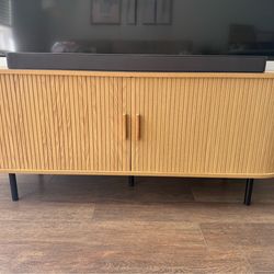 55”W Oak Wood TV Stand with Storage (Like New!)