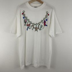 Vintage 1993 White Single Stitch Western Cowboy Glitter Short Sleeve Graphic Tee