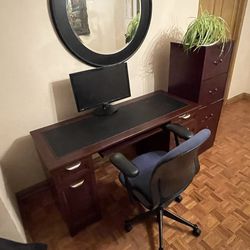 Cherry Desk, File Cabinet And Office Chair