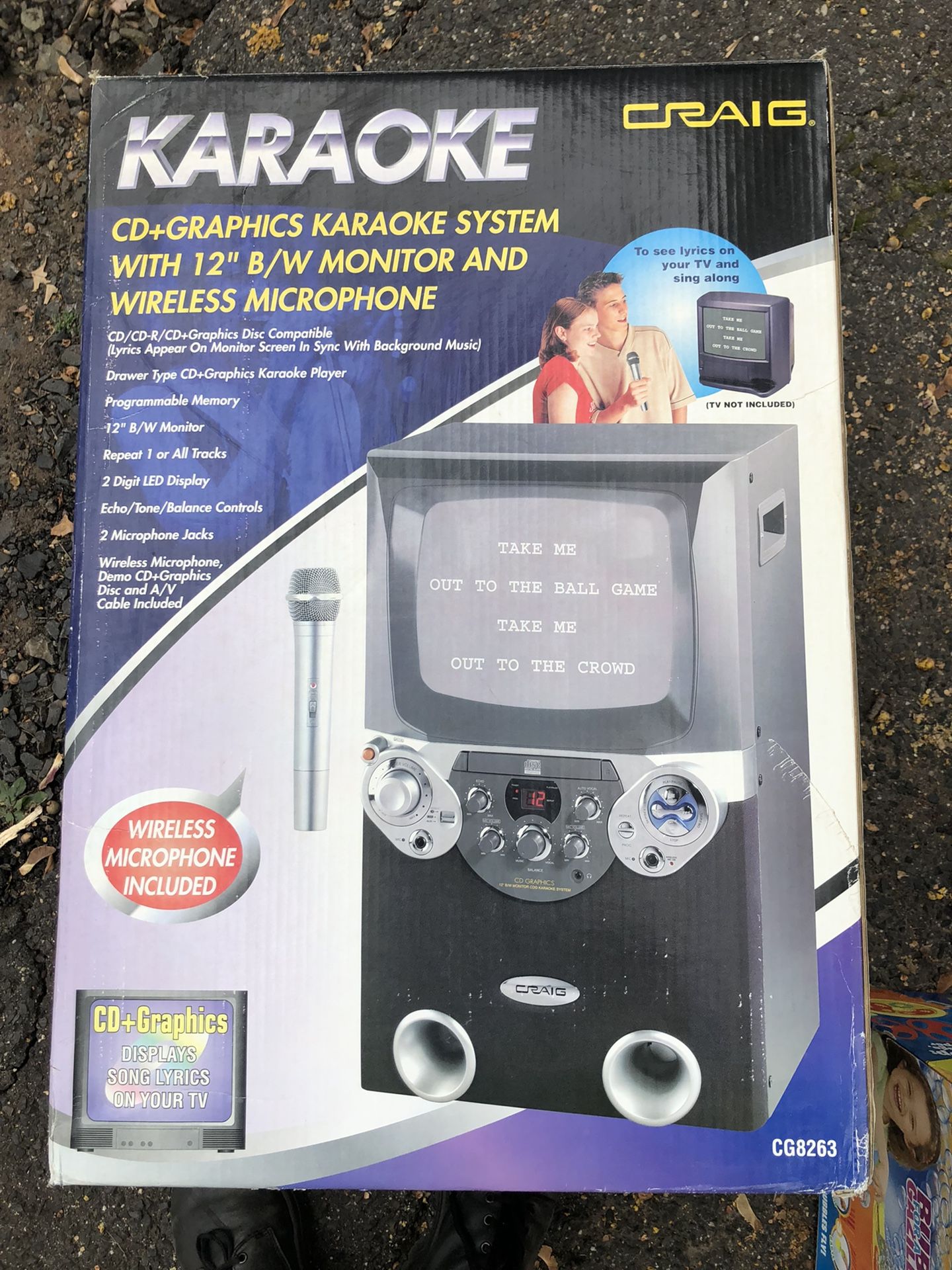 Craig CD + Graphics Karaoke System with 12” B/W Monitor and Wireless Microphone Model # CG8263