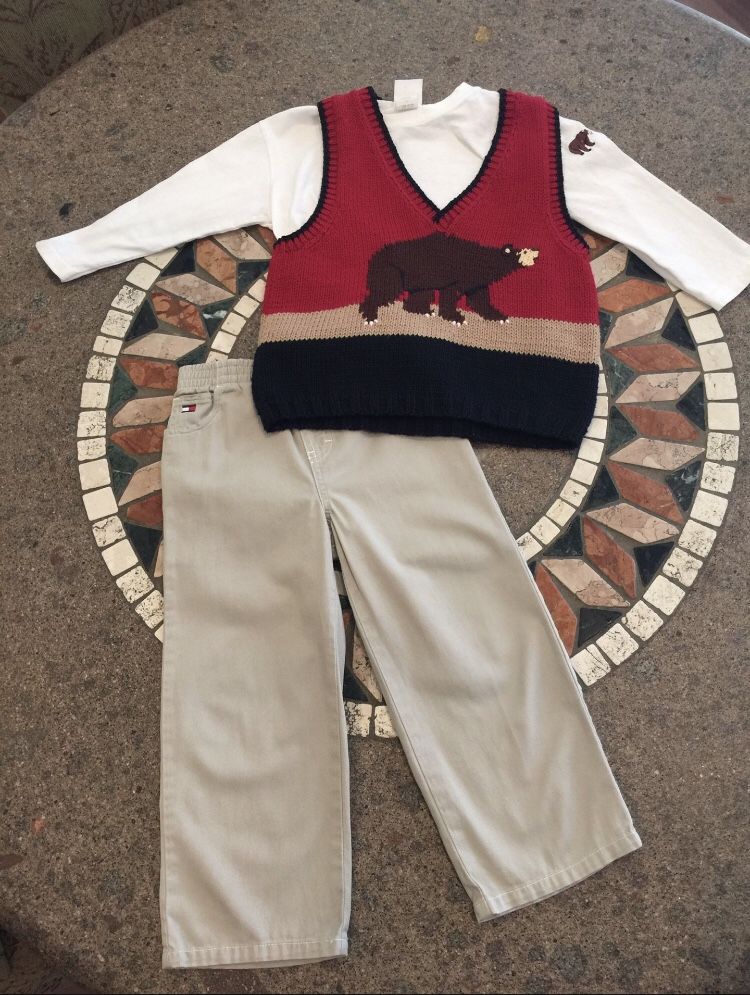 Boys Designer Marina Hahn Sweater Vest, Tee and Tommy Hilfiger Pants 4