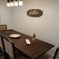 Expandable Dining Table Set With 6 Chairs And Bench, Seats 8