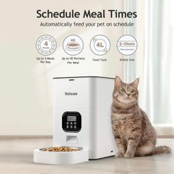 VOLUAS Automatic Pet Feeders for Cats and Dogs, Dry Food Dispenser with Desiccant Bag, Timed Cat Feeder, Programmable Portion Size Control 4 Meals Per