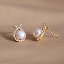 Zircon Diamond Pearl Earrings 