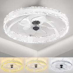Ceiling Fans with Lights and Remote, 20'' Low Profile Flush Mount Ceiling Fan with 6 Speeds & 3 Color Temperature, 3000-6500K Dimmable Led Fandelier f