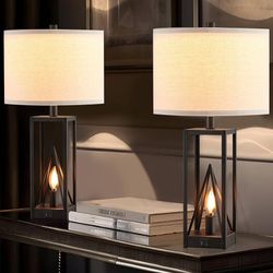 24" Table Lamps with Night Light Black Touch Control USB Charge/Outlet Bedroom Lamparas 