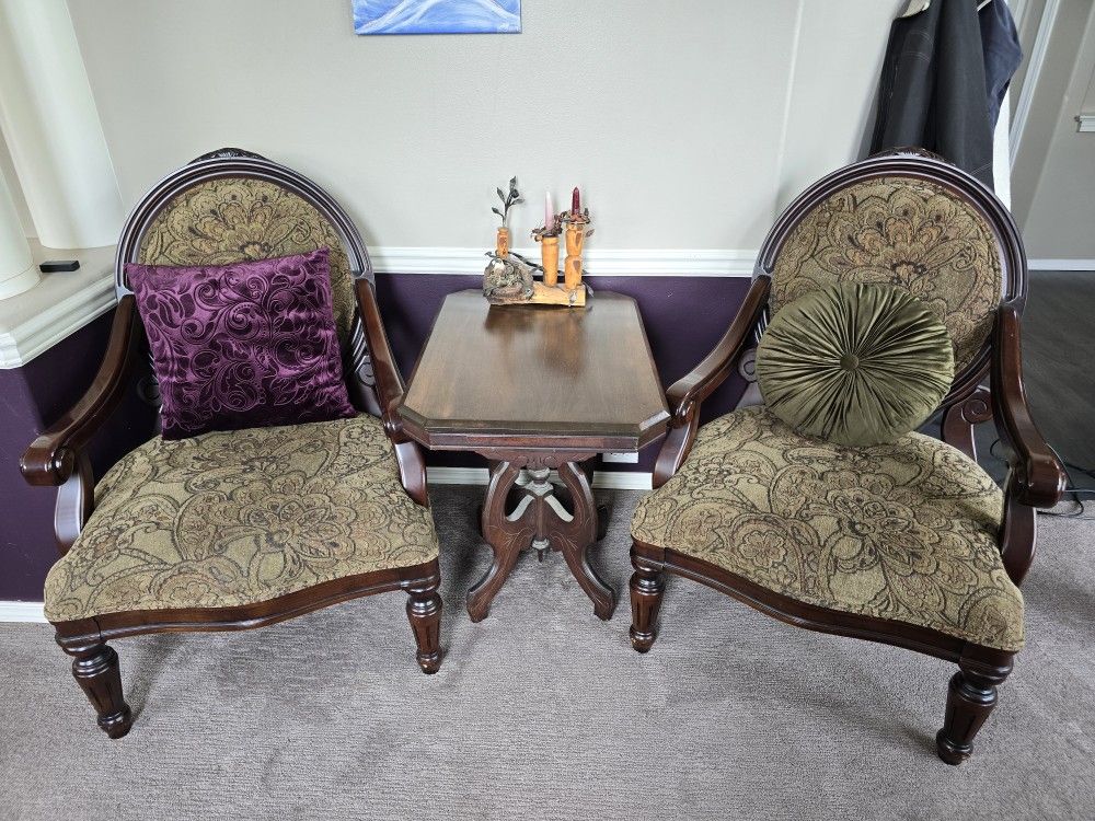 2 Side Chairs And Antique End Table
