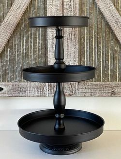 Black Metal 3-Tier Decorative Tray Stand
