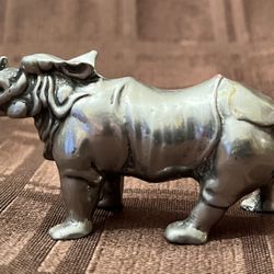 Vintage Pewter Rhinoceros 2.5” Long, 1.25” High, Heavy For Its Size!  