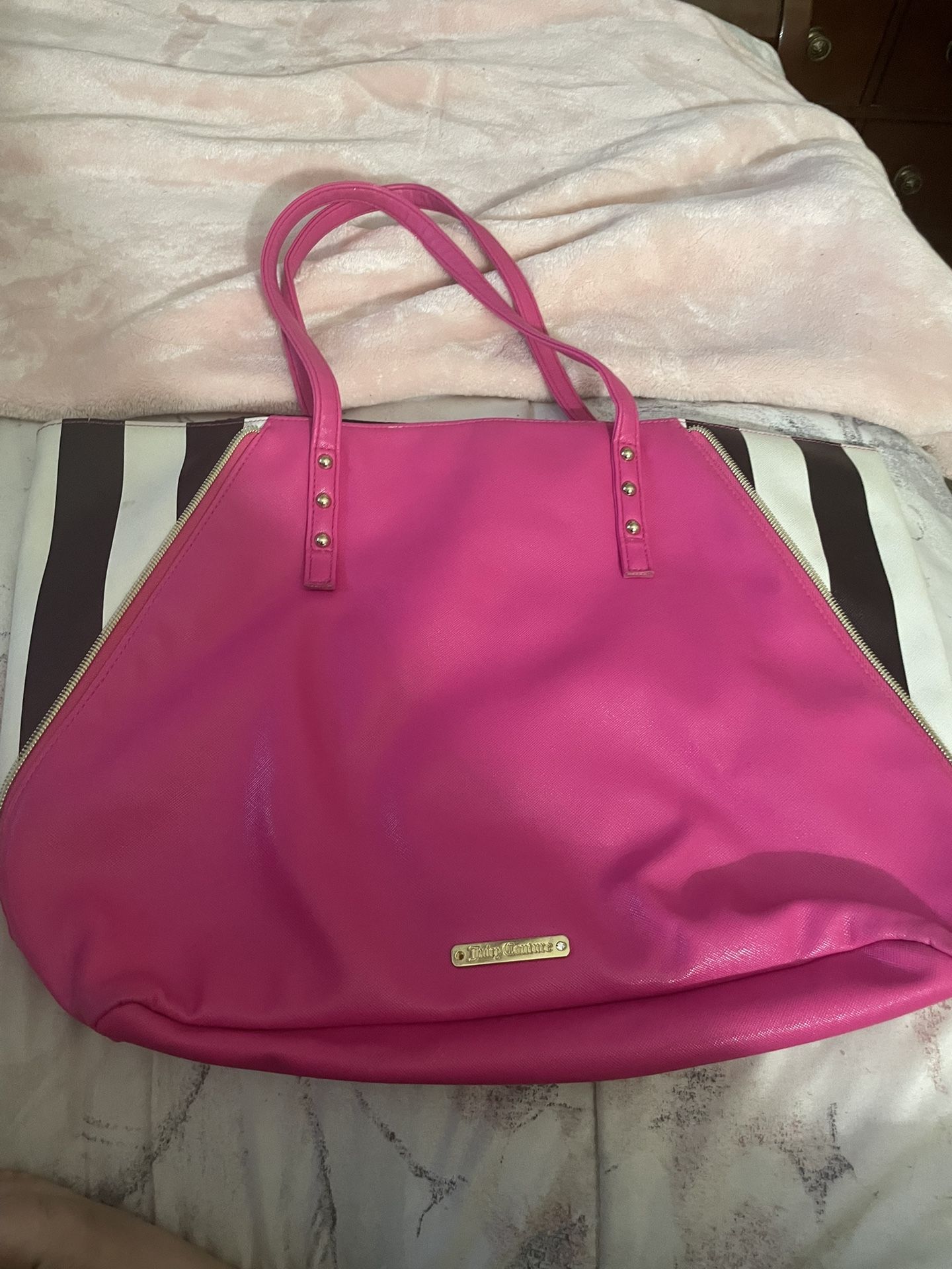 Juicy Couture Pink/b&w Stripe Tote 