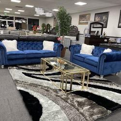 2PC Blue Sofa & Love Seat