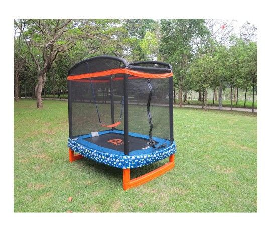 Jump Power 72 inch x 50 inch Rectangle Indoor/Outdoor Trampoline with swing