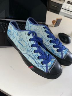 Light Blue Cartoon Print Canvas Sneakers