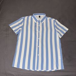 Manfinity Blue and White Stripped Shirt. Size Large. 95% Polyester 5% Elastane