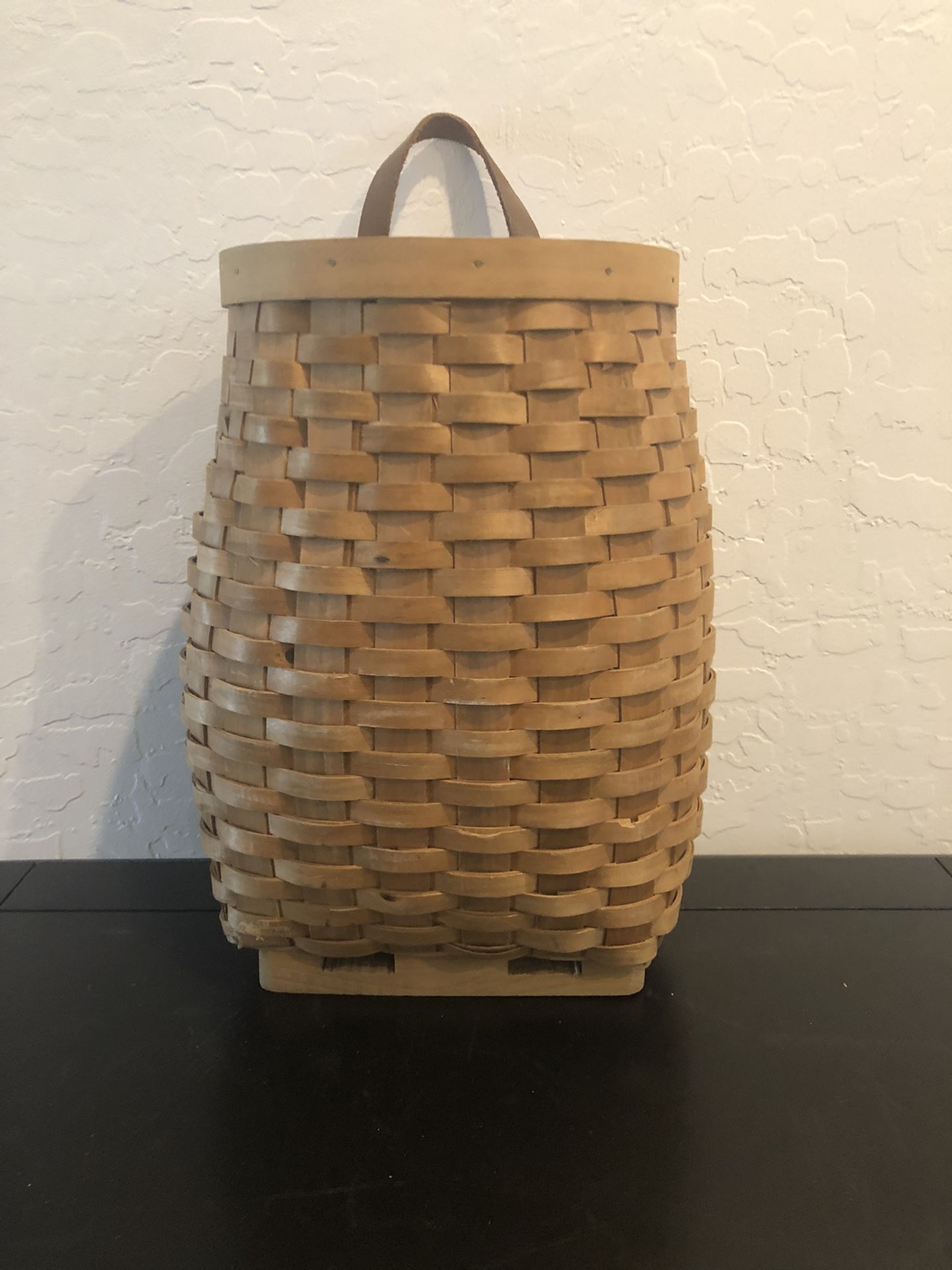 Rattan Basket With Feet & Leather Wall Hanging Strap