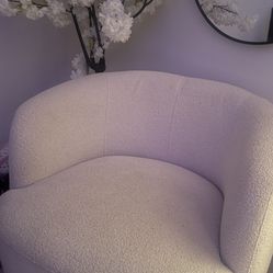 White Boucle Swivel Armchair