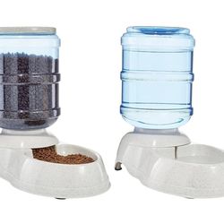 Amazon Basics Large Capacity Automatic Pet Water Dispenser and Gravity Feeder Set, Easy to Clean, 456.6fl.oz Food, 382.1fl.oz Water, Gray
