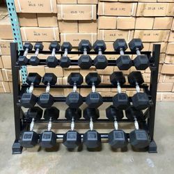 NEW Rubber Hex Dumbbells 5lb - 50lb Dumbbell Pairs Olympic Weights Home Gym Workout Equipment Fitness Weight Set 
