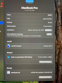 M3 Max 14 Core 36GB RAM 1TB SSD MacBook Pro 14 inch