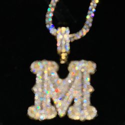 18 k Gold Plated M Pendant & 3 mm Tennis chain