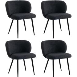 Modern Teddy Dining Chairs Set of 4, Comfy Kitchen Armless Chairs with Thick Cushions, Wingback Chair, Upholstered Dining Room Chairs with Metal Legs 