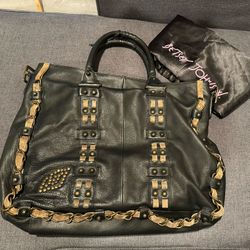 Black Leather Betsy Johnson Bag with Fun Detailing