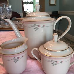 Lenox Rose Manor Pink coffee, sugar, creamer
