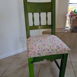 Vintage Green Wooden Chair with Floral Upholstery