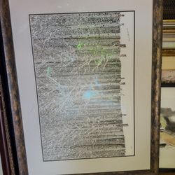 Framed Abstract Woodland Artwork – Alan A. Halushka (1994)