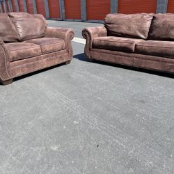 Macy’s Dark Brown Couch & Loveseat Nail Head Trim