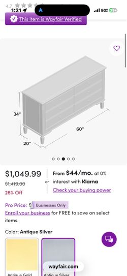 6-Drawer Dresser in Antique Silver