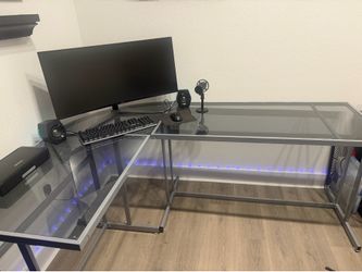 Glass corner computer desk
