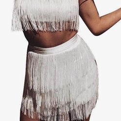 2 Piece White Fringe Set