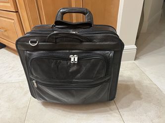 Frye Black Leather Rolling Carry On Luggage Laptop Bag With Handles