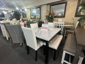 Dining Table with 3 Chairs and Bench