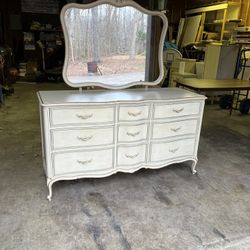 Drexel Touraine II French Provincial Dresser, Nine Drawers With Matching Mirror