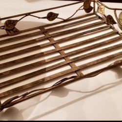 Unique Heavy Wrought Iron Tray With Leaf Designs