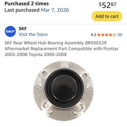 2 New (set/pair) SKF Rear Wheel Hub Bearing Assembly BR930329 Aftermarket Replacement Part Compatible with Pontiac 2003-2008 Toyota 2000-2008