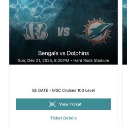 2 Tickets And Yellow Parking For Dolphins Bengals 12/21