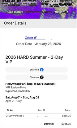 Hard summer vip 2 day ticket