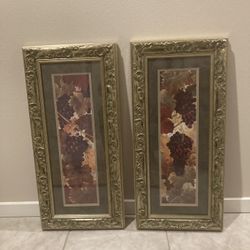 A pair of framed Glynda Turley “Abundance” Grapes, and Leaves Prints signed 1993. 16”x36”.