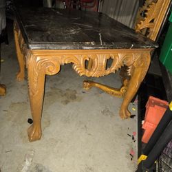 Ethan Allen Marble Top Wooden Living Room Set Square