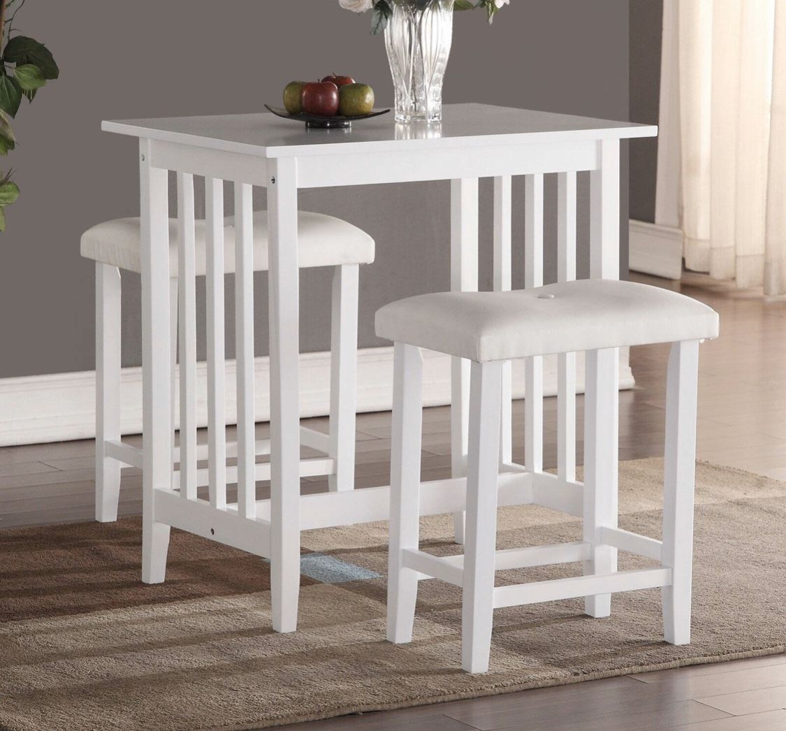 3-Piece Counter Height Dining Set with saddleback Stools, White