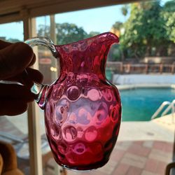 Cranberry Pilgrim Glass Pitcher/Vase